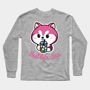 Husky Bubble Tea Dog Owner Retro Funny Dog Long Sleeve T-Shirt